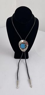 Navajo Turquoise and Coral Bolo Tie