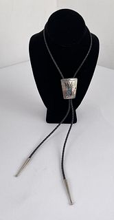 Zuni Sterling Silver Coral Turquoise Bolo Tie