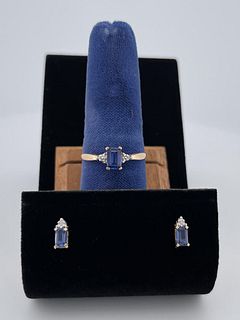 14k Gold Sapphire Ring and Earrings Set