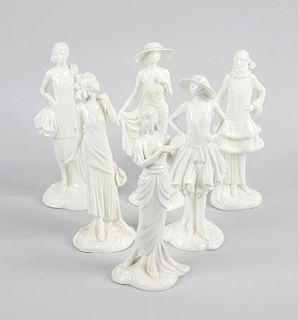 A set of Royal Worcester Compton and Woodhouse white glazed The 1920's Vogue collection figurines,