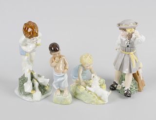 Four Royal Worcester figures, to include Burmah, Two Babies, and Young Farmer all modelled by F. G.