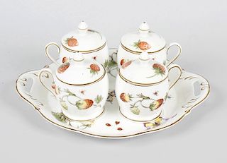 Three pieces of Coalport china, comprising a Strawberry pattern china basket with accompanying cream
