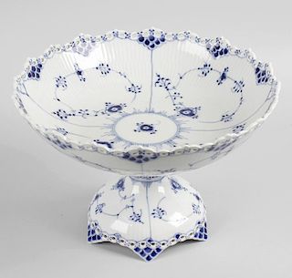 A Royal Copenhagen porcelain comport or pedestal dish.The pierced wavy rim over fluted body decorate