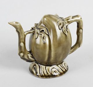 A 19th century pottery ‘Cadogan’ lidless teapot. Possibly Brameld or Rockingham, in the Chinese tast