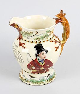 A Crown Devon 'John Peel' musical porcelain jug, decorated in low relief with hunting scenes and pri