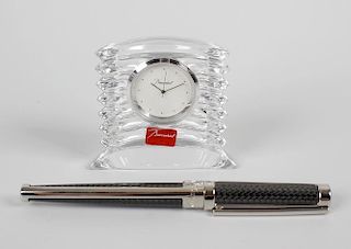 A Baccarat crystal Lalande miniature mantel clock, marked Baccarat to base, together with an S. T. D