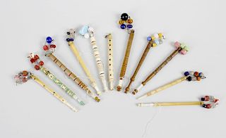 A mixed selection of 19th century turned bone and wooden lace bobbins, some having names, (qty).
