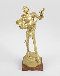 A Belgian bronze figure, signed Auguste DeWever (1836-1884), modelled as Mephistopheles playing a ma