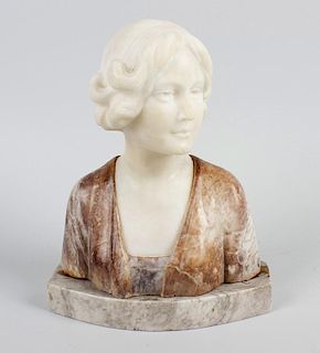 An early 20th century marble bust, modelled as a woman, on marble base, 8.25 (21cm) including base.