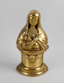 A 19th century carved wood and gilt gesso figure, modelled as a bust of the Madonna having hands cro
