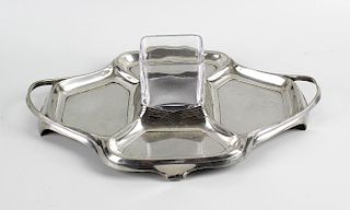 An Orivit Art Nouveau serving tray, of lobed outline having conforming twin carry handles, the tray