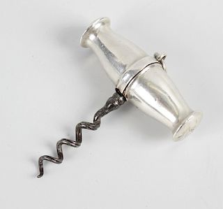 A silver handled corkscrew, with shaped barrel handle and steel worm, hallmarked Birmingham 1901, ha