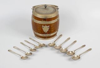 A collection of thirty-six 1920's Sheffield hallmarked silver teaspoons (517 grms), each with engrav