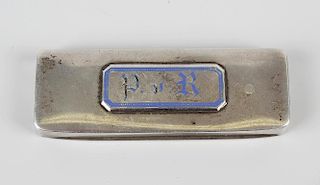 An early 19th century Austrian silver and enamel toothpick box, having personal initials to the rais