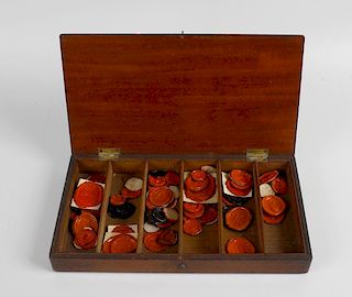 A 19th century mahogany box, with hinged opening cover lifting to reveal an interior, partitioned in