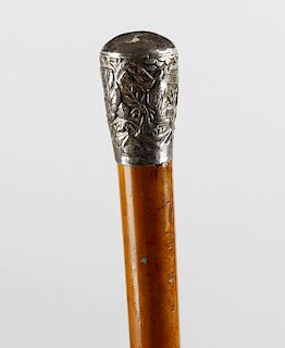 A 19th century Chinese malacca walking stick, carved with a snake and frog, together with another wa