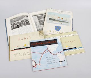 A box containing a selection of vintage cruise ship and ocean liner booklets and deck plans, to inc