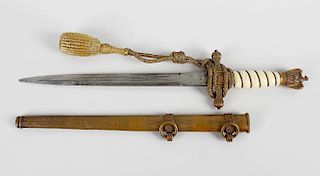 A German naval Kriegsmarine officers dirk or dagger, the Solingen acid etched blade, with wire twist