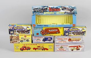 A box containing a collection of empty Dinky, Corgi and other diecast model vehicle boxes, to includ