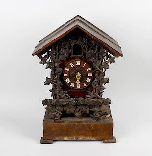 A Black Forest cuckoo mantel clock, circa 1900, the chapter ring with gothic style Roman numerals, t