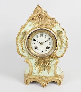 Two early 20th century Continental porcelain mantel clocksThe first having a 3-inch cream Arabic dia