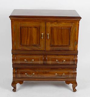 A mixed collection of furniture, comprising an Eastern brass inlaid padouk cabinet on chest, 30 x 15