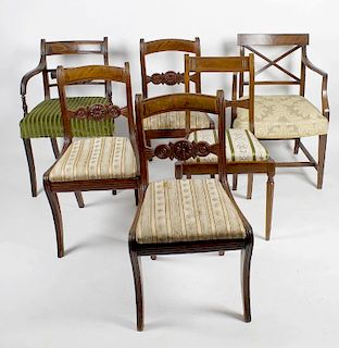 A mixed collection of furniture. To include: a matched group of six George IV and later mahogany din