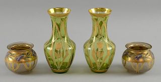 Art Nouveau glass vases, a pair of enamelled  and  gilt decorated vases by Hekert of Petersdorf , an