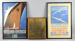 Holland-America Shipping Line, and a commemorative brass plaque and a set of reproduction shipping