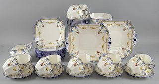 Shelley tea service painted with fruit and flowers 12 cups, saucers, sugar bowl and milk jug of sha