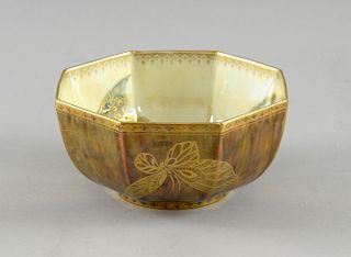 Daisy Makeig Jones, Wedgwood Lustre bowl of octagonal form decorated with gilt outlined butterflies.