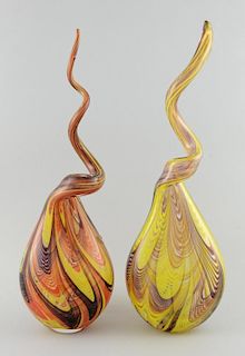 Pair of Murano  glass sculptures,  spiral form, paper labels,  50 cm