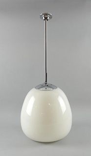 Opaque glass and chrome ceiling light, height of shade 34 cm, total height 74 cm