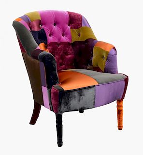 Squint patchwork button-back armchair on turned legsNote: VAT payable on the hammer price collection
