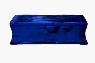 Squint blue velvet covered ottoman, 50 cm x 138 m x 46 cmNote: VAT payable on the hammer price colle