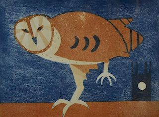 † Julian Trevelyan (British, 1910-1988) 'Owl', 1969, colour etching with aquatint, 61/100,  35cm x 4