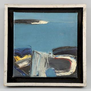 Niel Murison, 'Blue Channel 1' signed and dated '66, inscribed verso, oil on canvas laid on board, 2