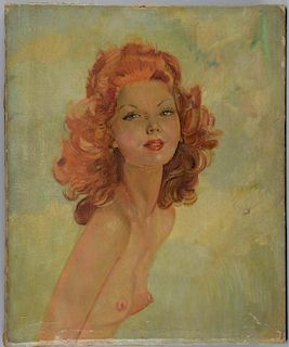Mid 20th century, girl with red hair, oil on canvas, 60cm x 50cm,