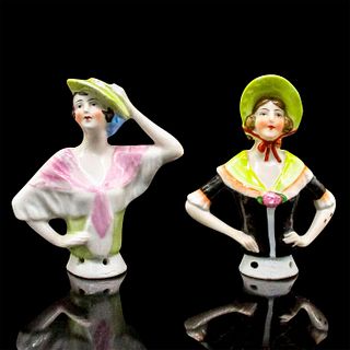 2pc Vintage Porcelain Half Doll Lady Figures