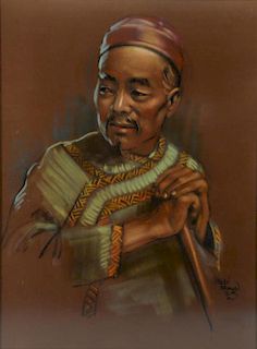 Harley W. Brown (1939), portrait of an Eastern man, signed, pastel, 59cm x 44cm,