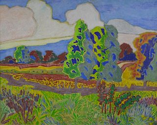 † Martin Beek (b1958) Impressionistic landscape mixed media monogrammed 19B98, 48cm by 62cmProvenanc