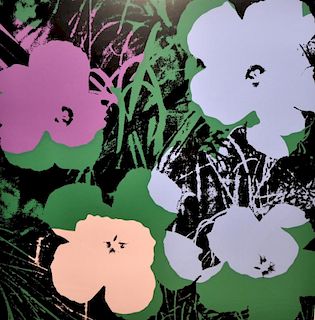 † After Andy Warhol print of flowers  88cm x 89cm Provenance: Consigned by a local company  which is