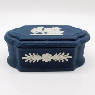 Wedgwood Jasperware Dark Blue Trinket Box, Pomona