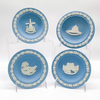 Set Of 4 Wedgwood Pale Blue Jasperware Plates, Countries