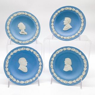 Set Of 4 Wedgwood Pale Blue Jasperware Plates, Portraits