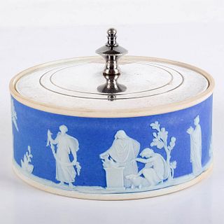 Wedgwood Blue Jasperware, Butter Dish with Silver Lid