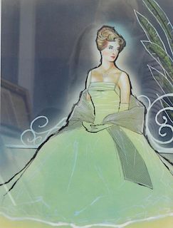 Glenn Steward, British, mid 20th century, portrait of an elegant lady in a green evening gown, mixed