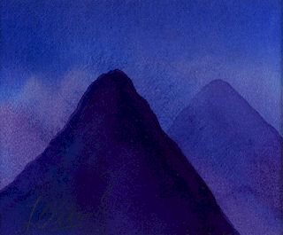 Llewellyn Xavier OBE (St. Lucian, b.1945), 'The Pitons', watercolour on paper, signed in pencil by a
