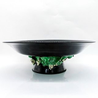 Large Ceramic Pedestal Bowl, Frogs and Water Lilies