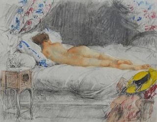 Antoine Calbet  (1860-1944), 'Sleeping Nude', etching, signed in pencil, framed, 28cm x 35cm, also t